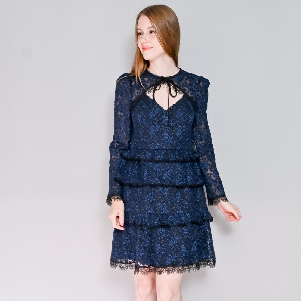 ML MONIQUE LHUILLIER Tie-Neck Lace Dress NWT - Picture 7 of 7